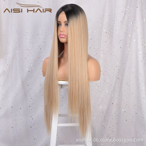 Aisi Hair Cheap Wholesale Vendor 613 Long Silky Straight Natural Wave Ombre Blonde Wig For Black Women Synthetic Hair Wigs
